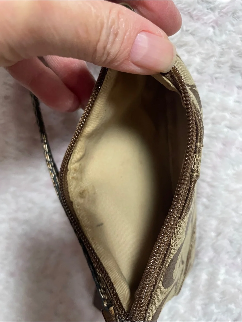 Coach Brown Signature Canvas Wristlet with Leather Tag